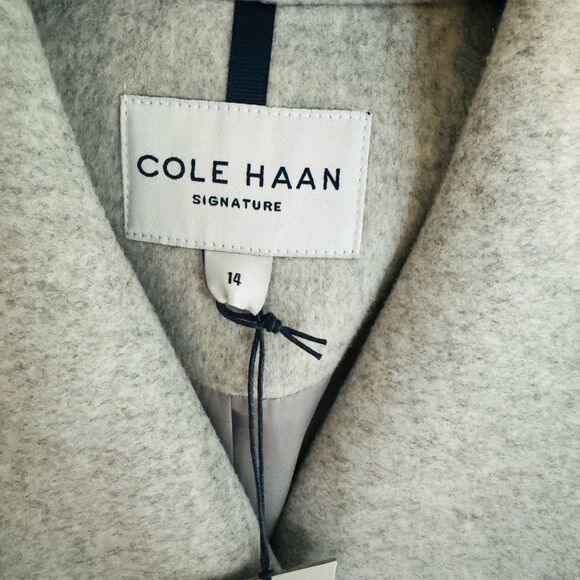 Cole Haan Signature Slick Wool Blend Wrap Shawl Collar Coat, Gray, Size 12, NWT - Picture 8 of 10